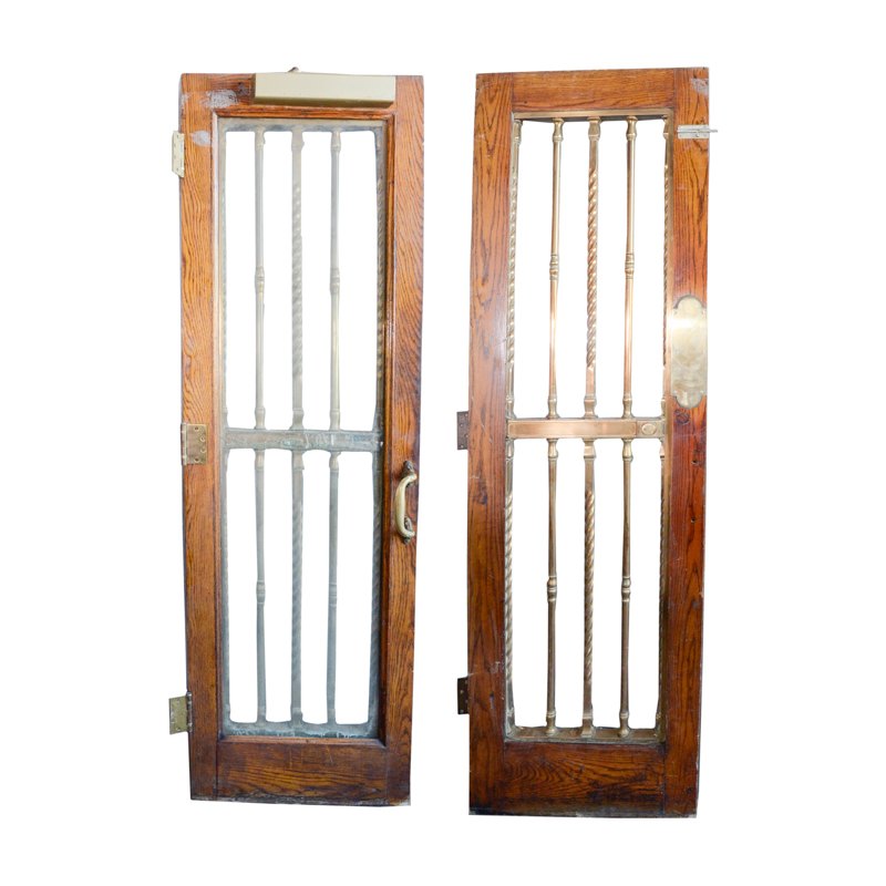 Pair of Glass Paneled Doors with Brass Hardware