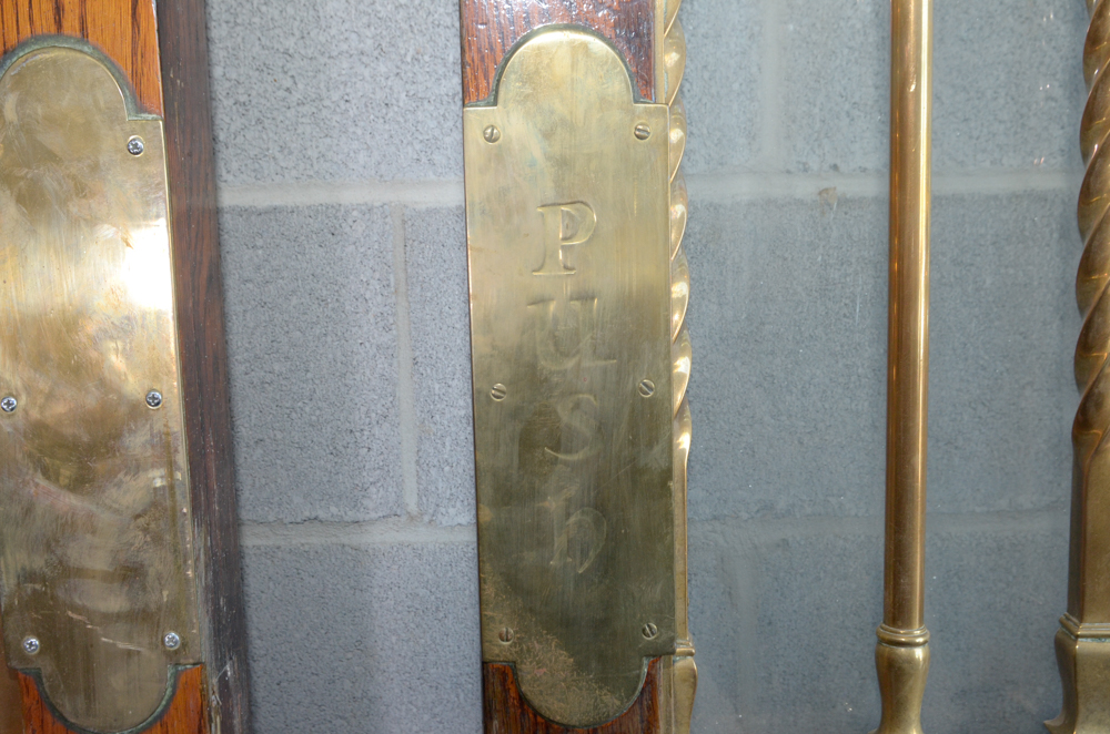 Pair of Glass Paneled Doors with Brass Hardware