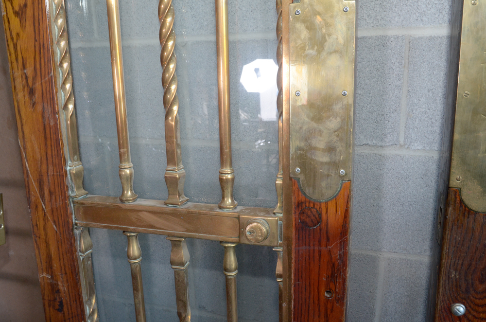 Pair of Glass Paneled Doors with Brass Hardware