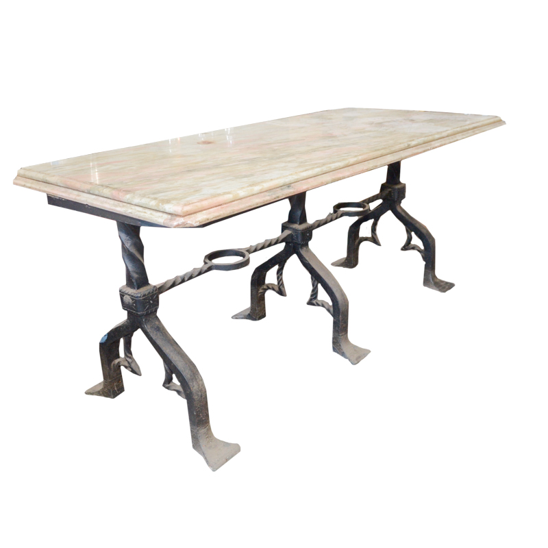 Stone Top Table with Wrought Iron Base