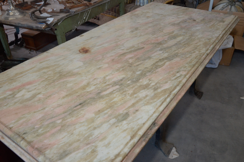 Stone Top Table with Wrought Iron Base