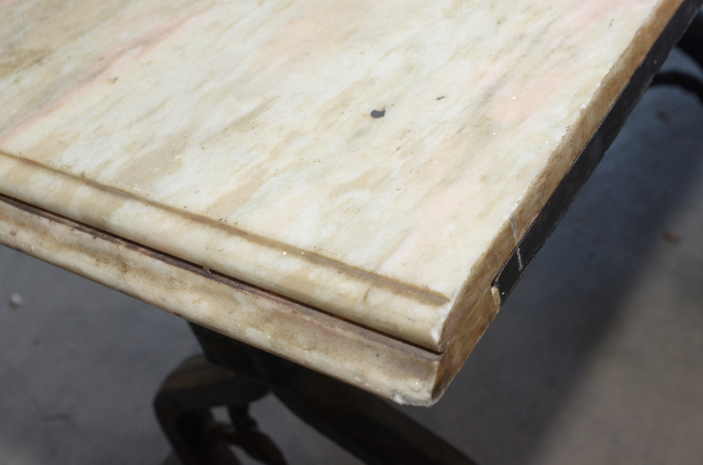 Stone Top Table with Wrought Iron Base