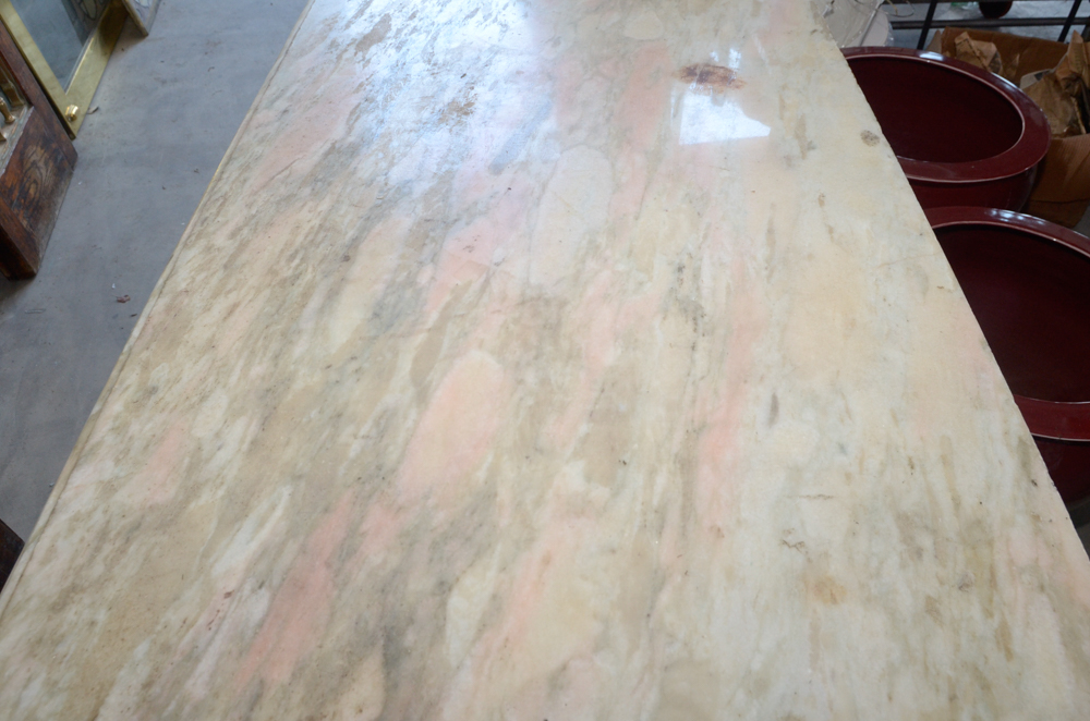 Stone Top Table with Wrought Iron Base