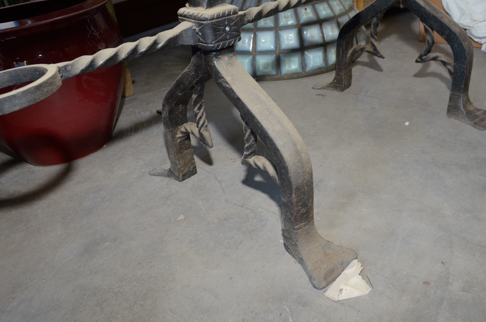 Stone Top Table with Wrought Iron Base