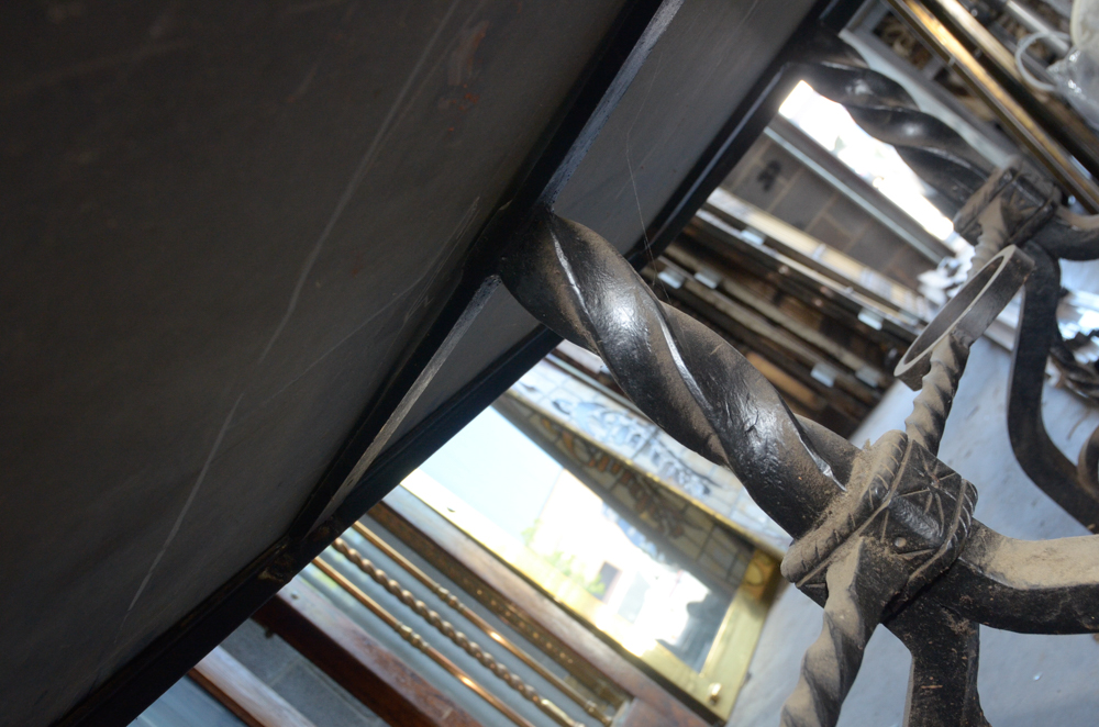 Stone Top Table with Wrought Iron Base