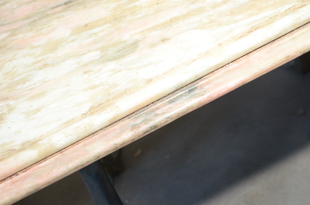 Stone Top Table with Wrought Iron Base