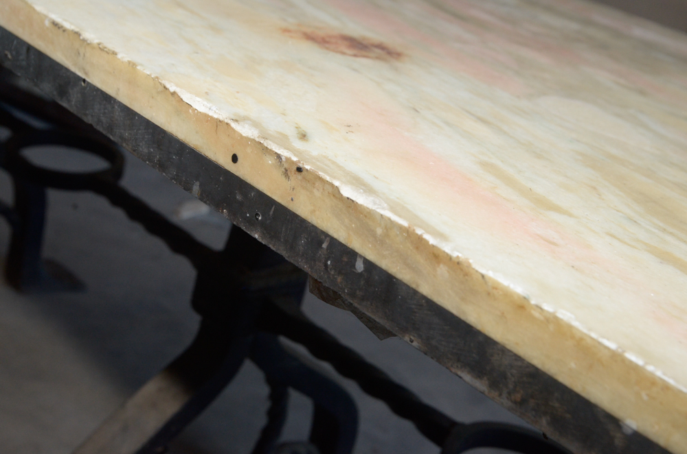 Stone Top Table with Wrought Iron Base