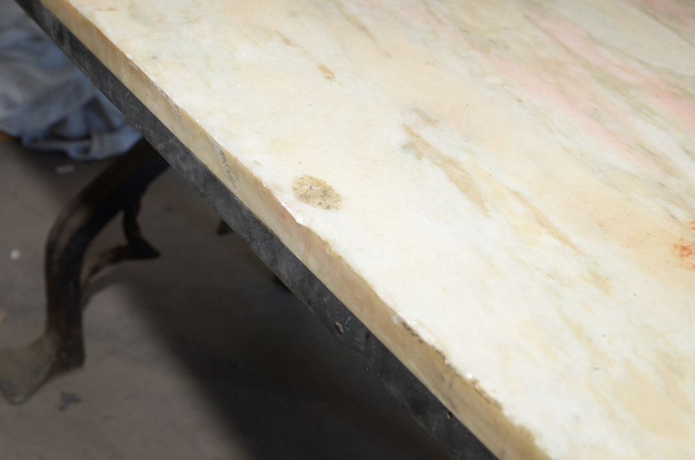 Stone Top Table with Wrought Iron Base