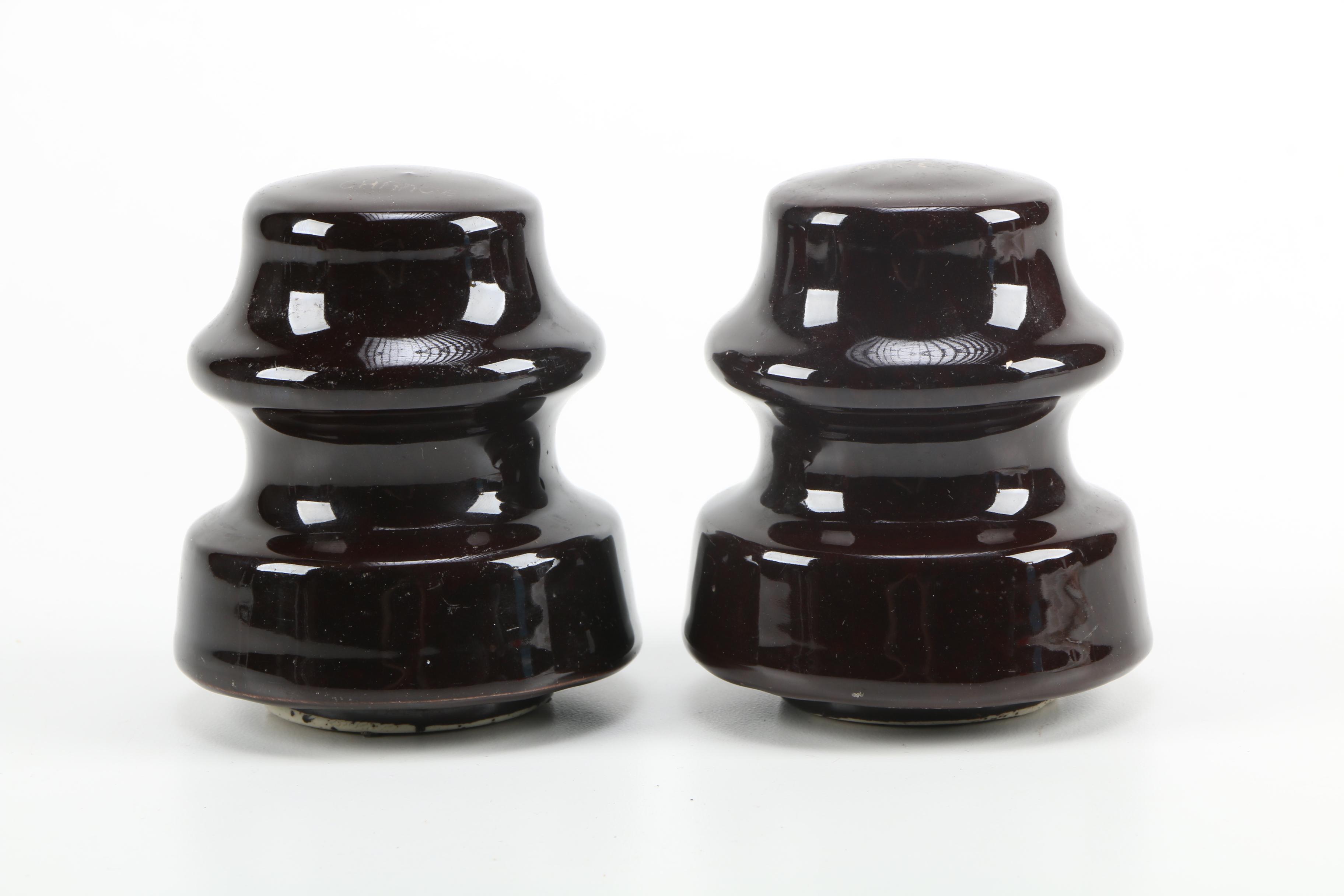 Brown Ceramic Vases, Ink Bottle, and Insulators