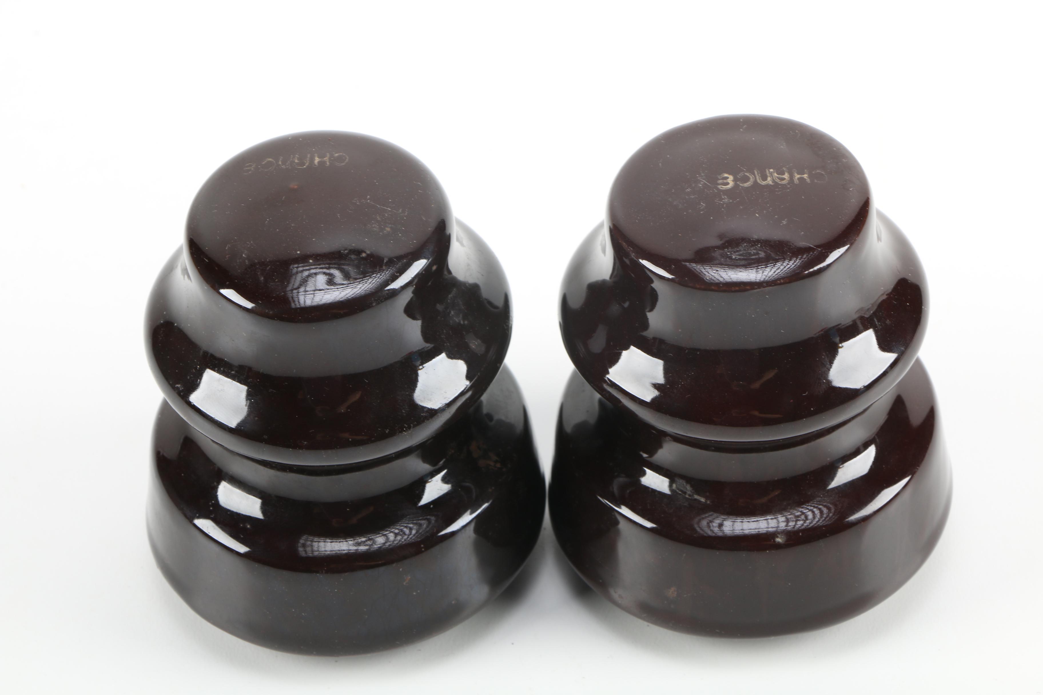 Brown Ceramic Vases, Ink Bottle, and Insulators