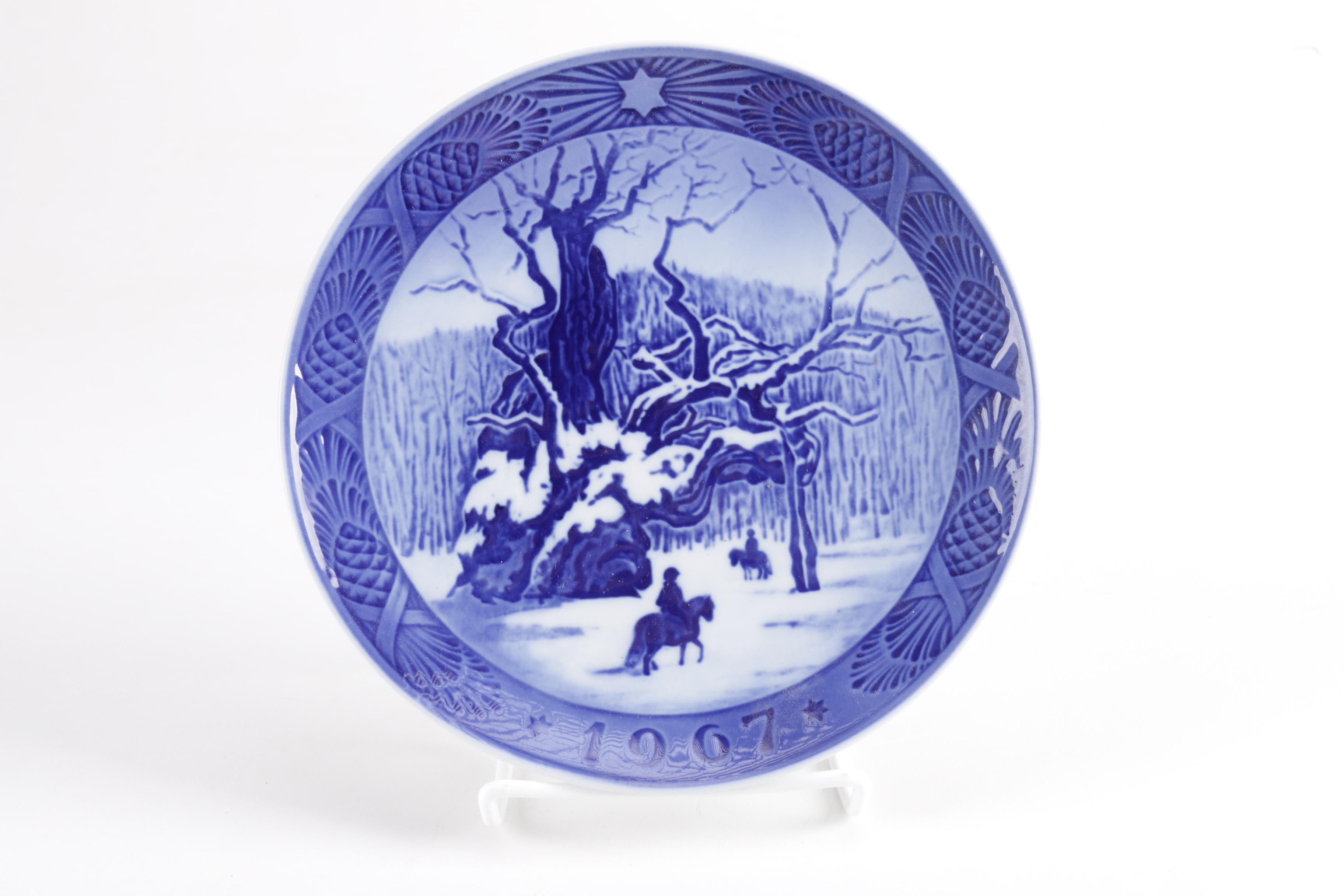 White and Blue Ceramic Decorative Plates From Royal Copenhagen