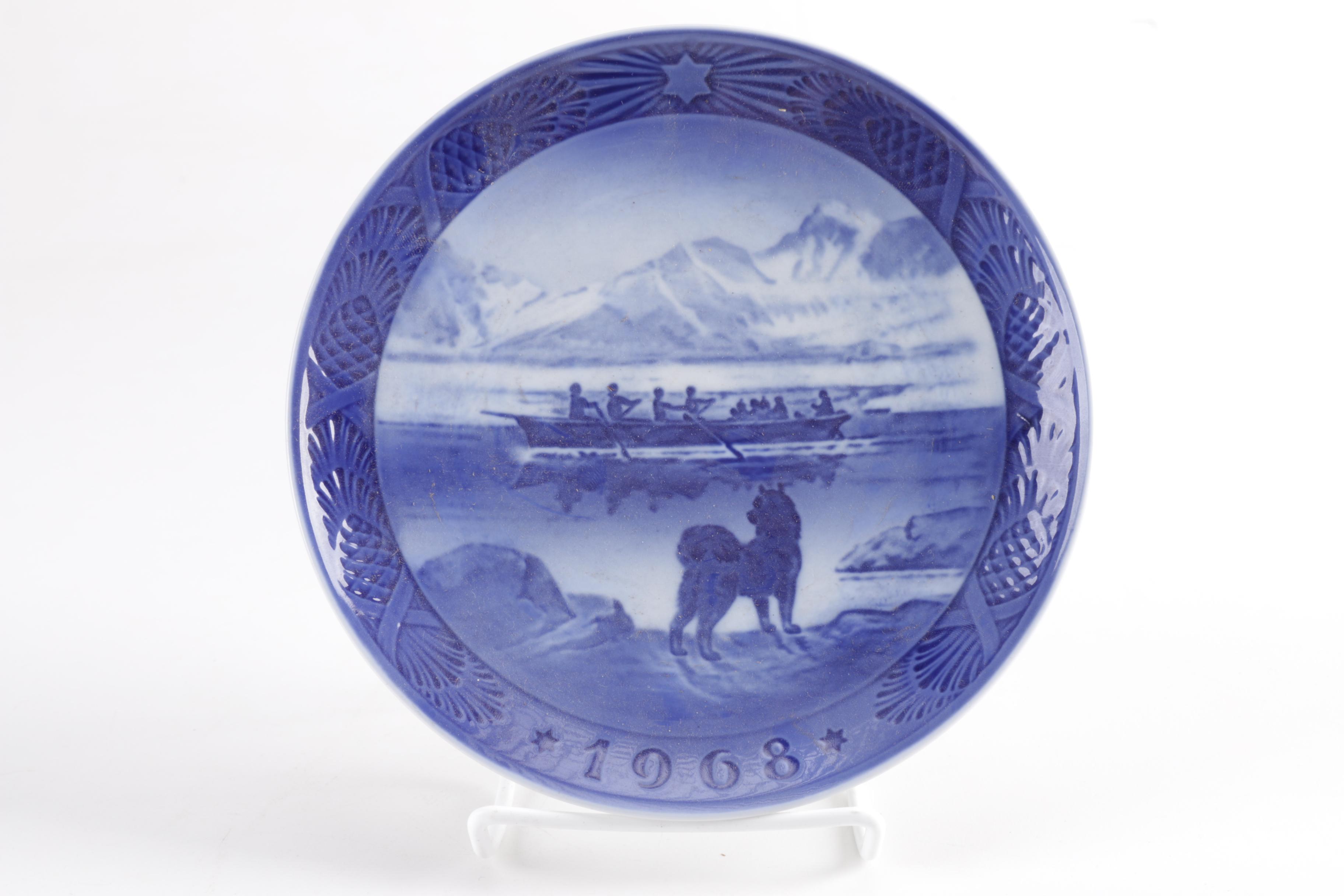 White and Blue Ceramic Decorative Plates From Royal Copenhagen