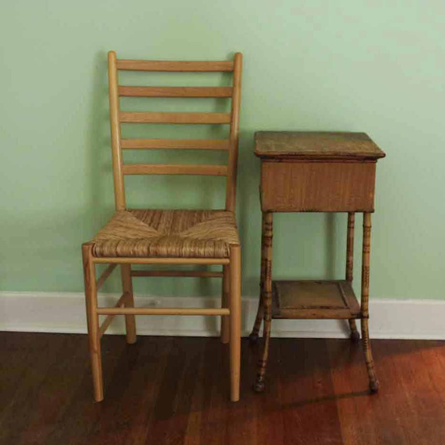 Vintage Sewing Table With Ladder Back Chair