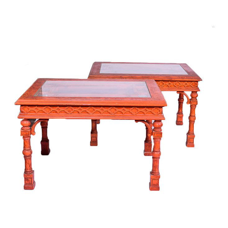 Cherry Wood and Glass Top Tables