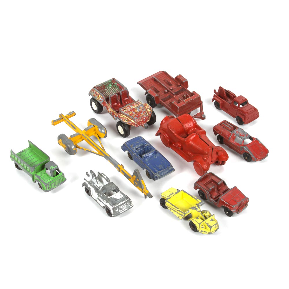 Vintage Die-Cast Toy Cars and Trailer