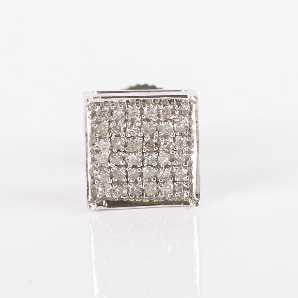 10K White Gold Square Diamond Cluster Earrings