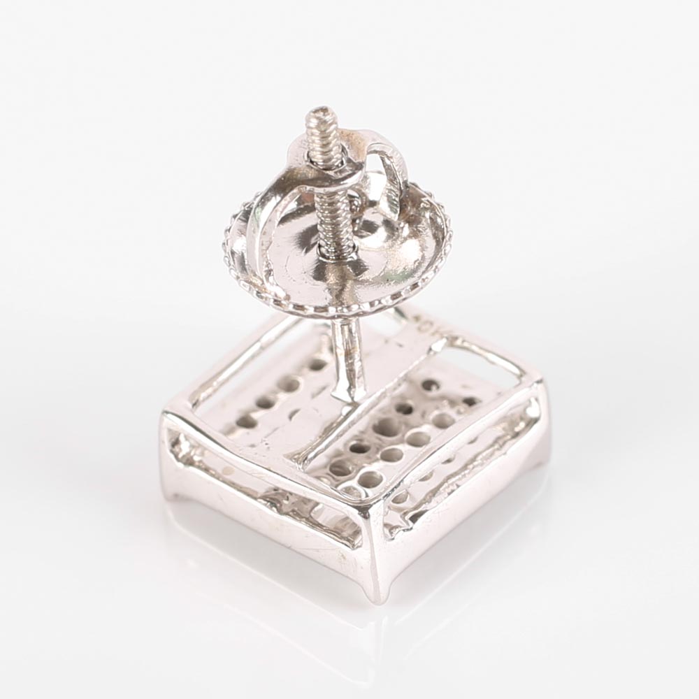 10K White Gold Square Diamond Cluster Earrings