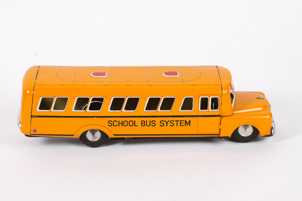 Pair of Vintage Japanese School Bus Toys