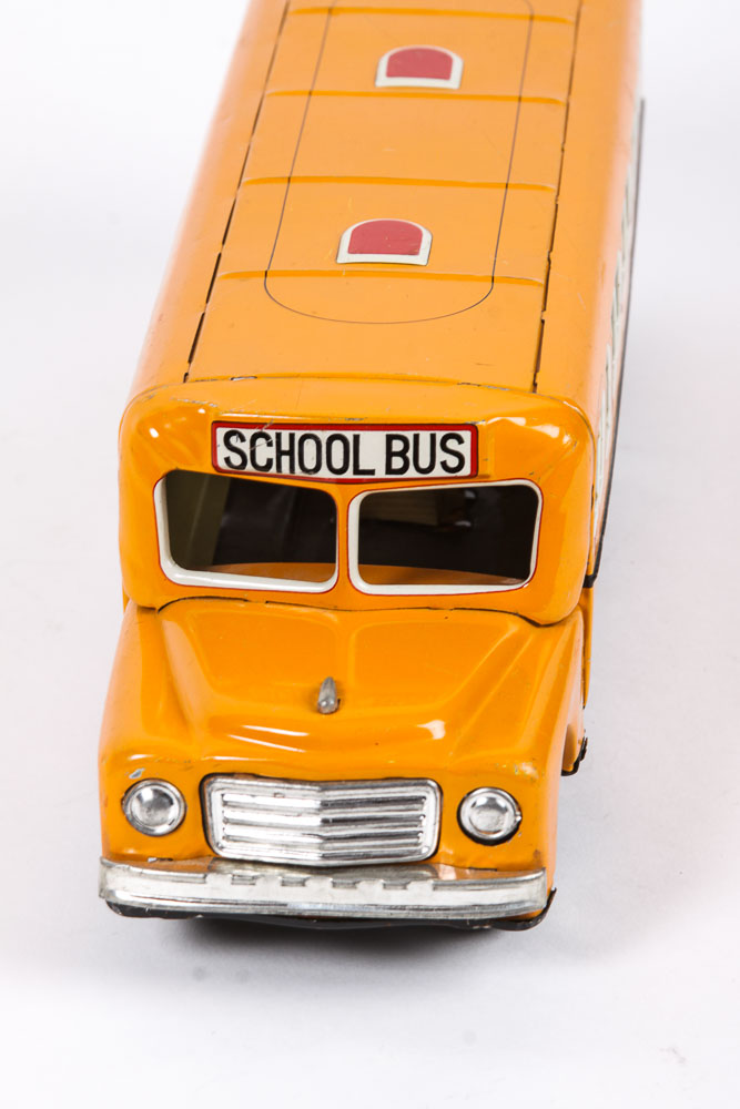 Pair of Vintage Japanese School Bus Toys