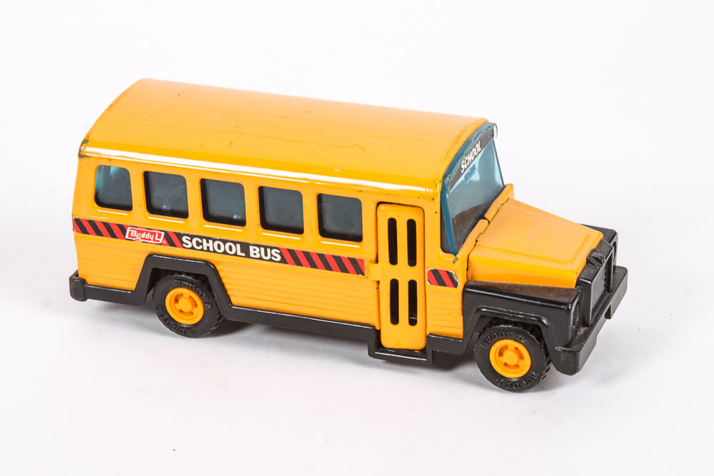 Pair of Vintage Japanese School Bus Toys