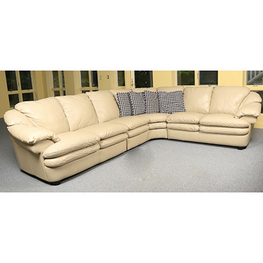 Cream Leather Upholstered Sectional