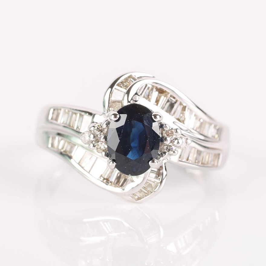 14K White Gold Sapphire and Diamond Ring