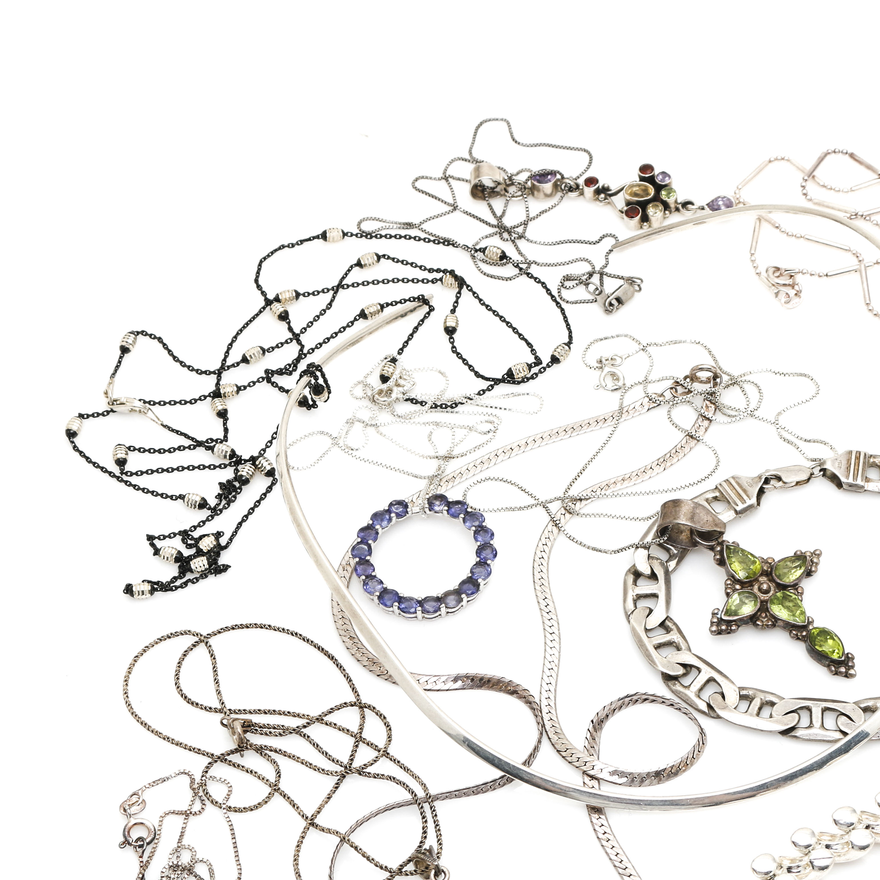 Assortment of Sterling Silver Jewelry Including Garnet, Amethyst, and Ruby