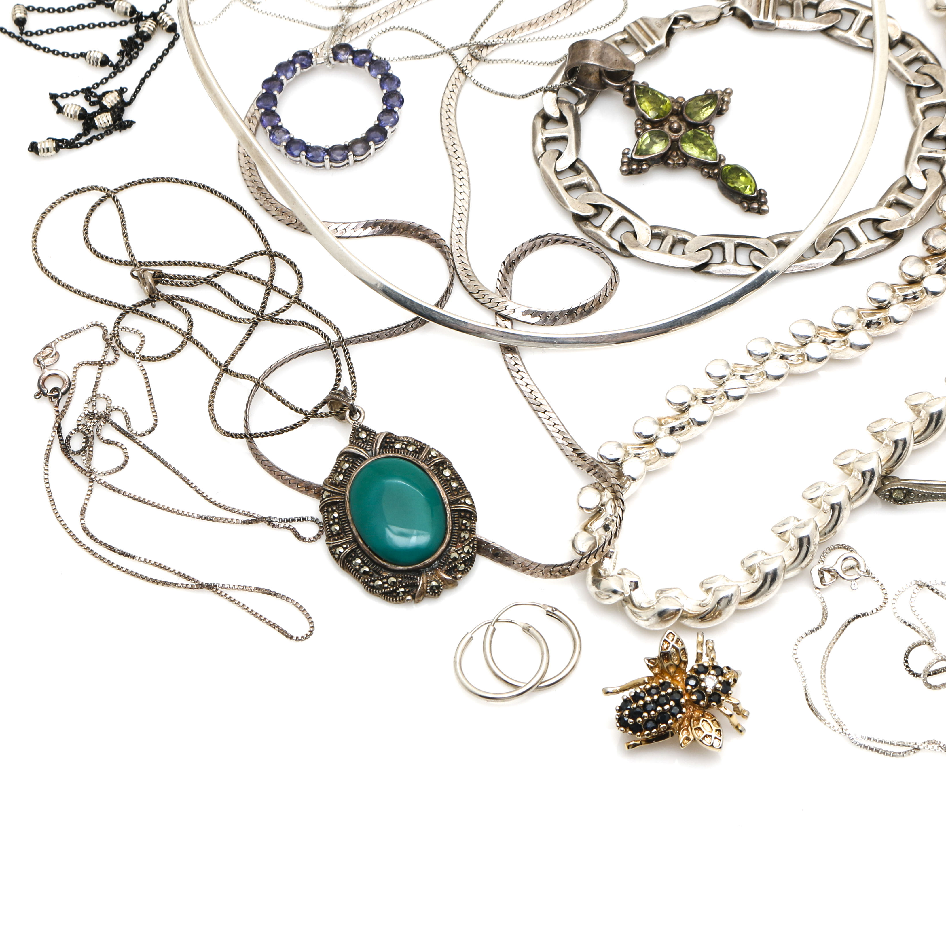 Assortment of Sterling Silver Jewelry Including Garnet, Amethyst, and Ruby