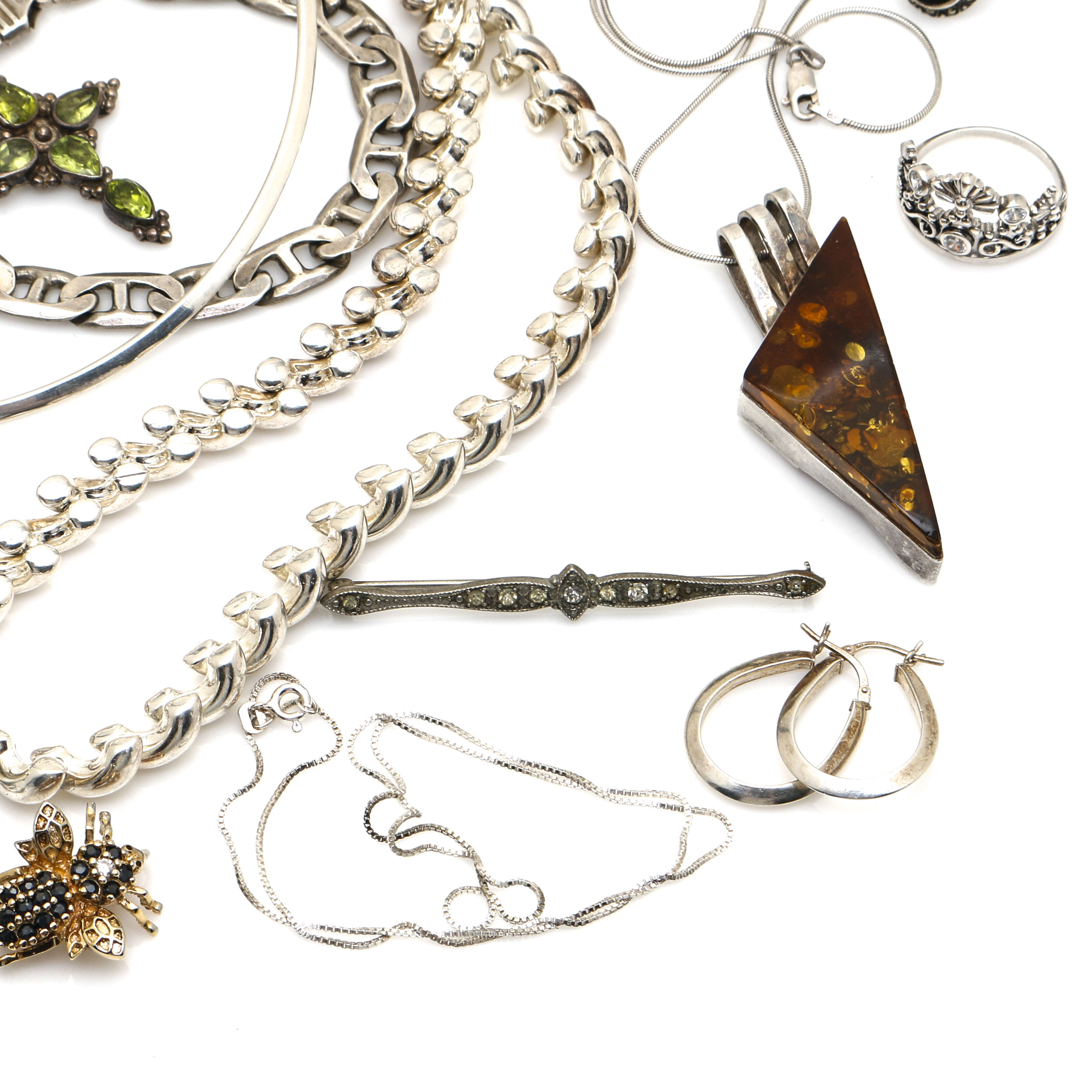 Assortment of Sterling Silver Jewelry Including Garnet, Amethyst, and Ruby