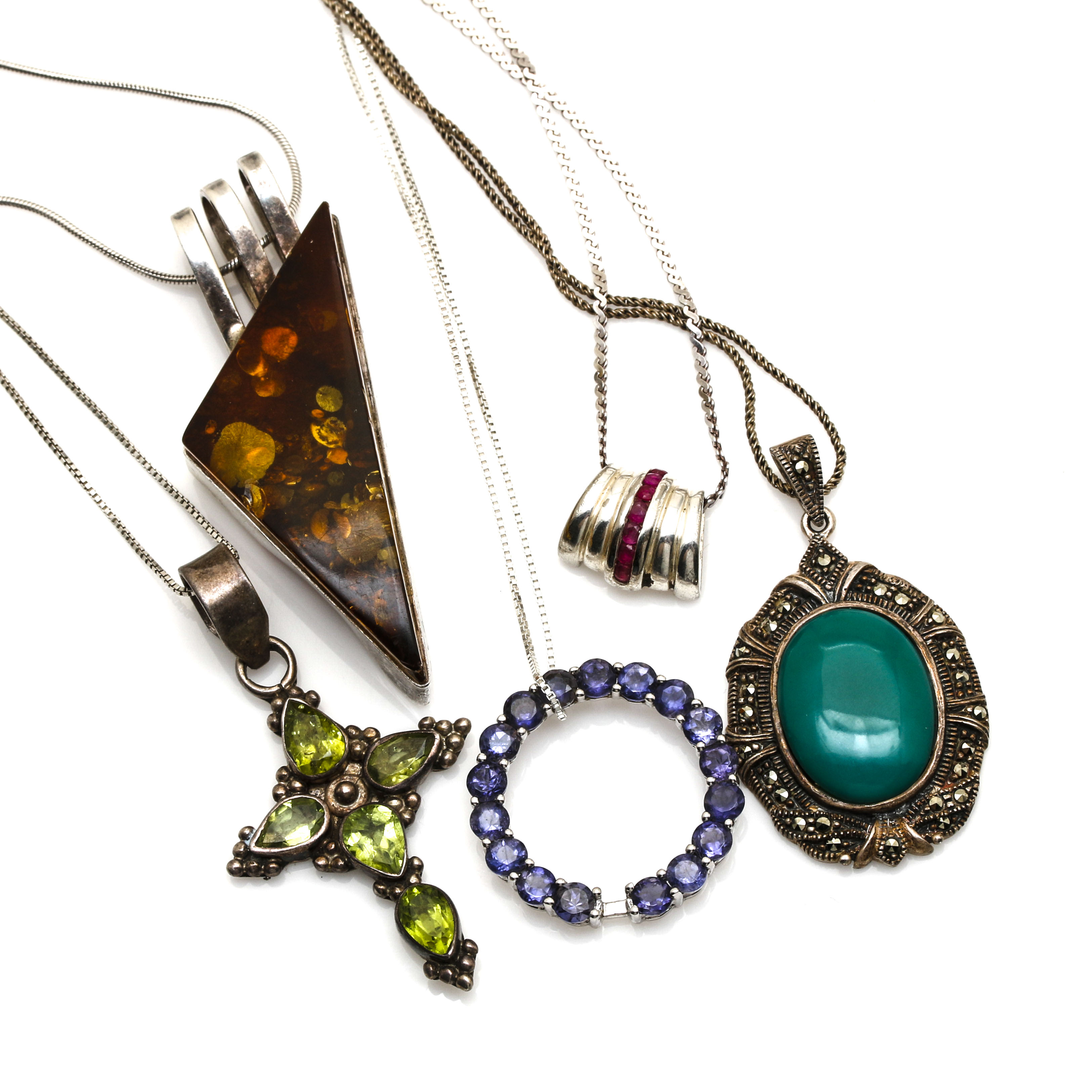 Assortment of Sterling Silver Jewelry Including Garnet, Amethyst, and Ruby