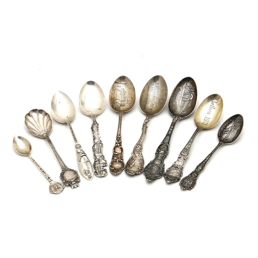 Charles M Robbins and Other Sterling and Plate Souvenir Spoons