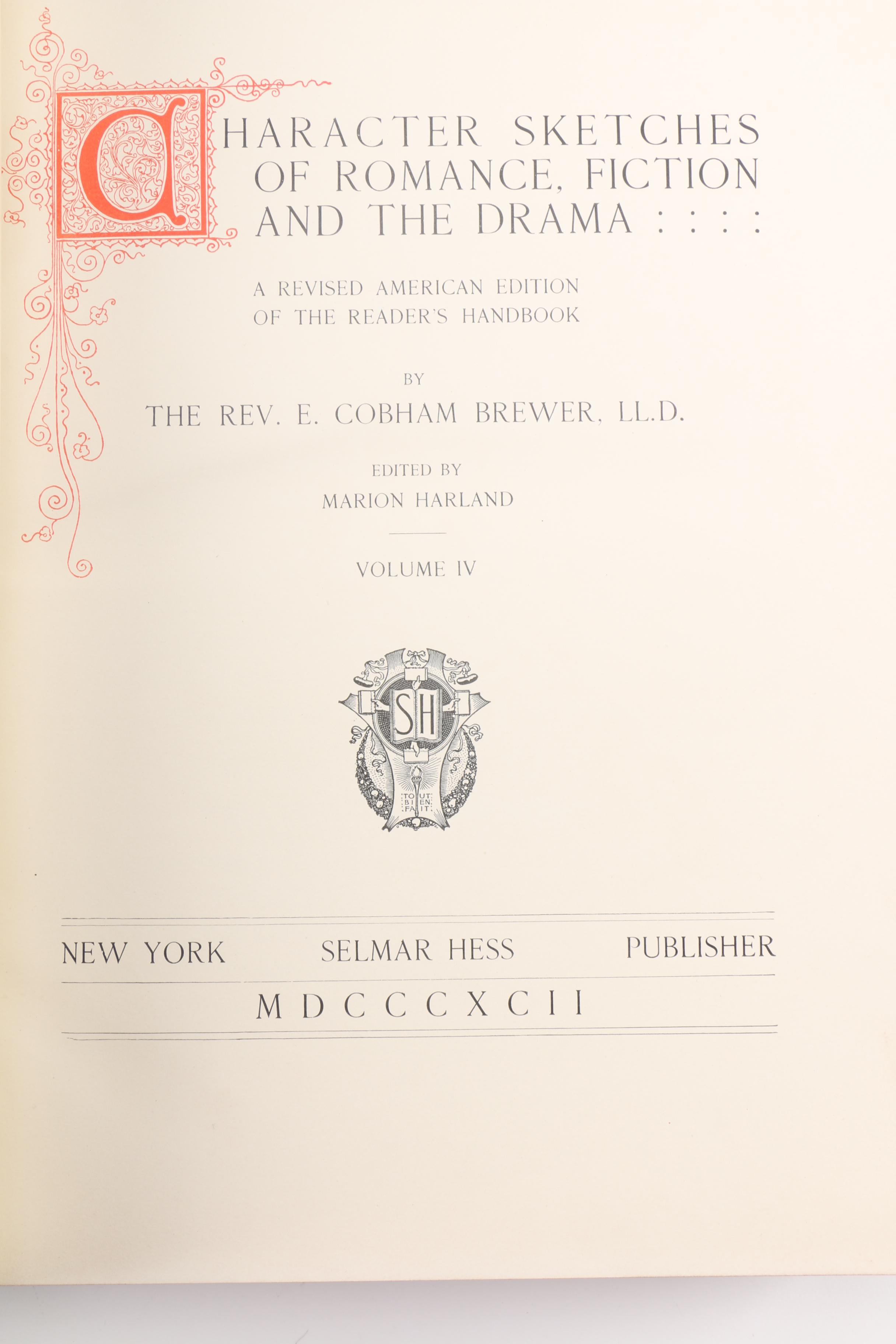 1892 Revised Edition of "Character Sketches of Romance Fiction and the Drama" Volume IV