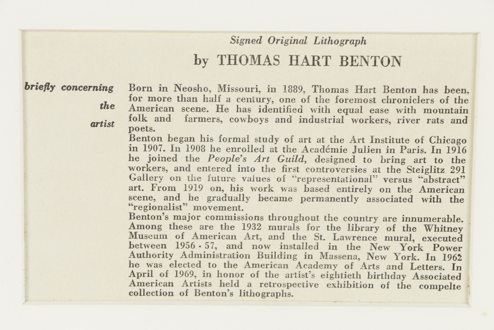Thomas Hart Benton Limited Edition Lithograph on Paper "County Politics" 1973