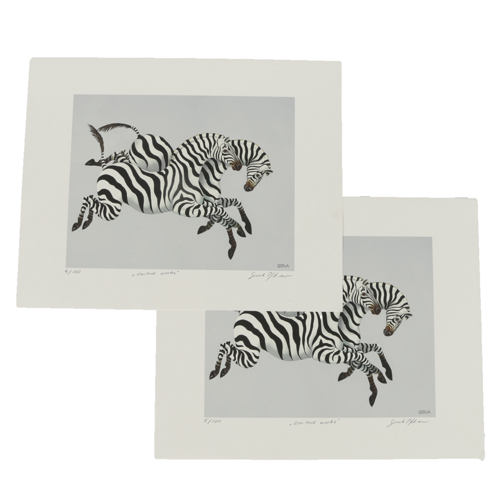 Pair of Signed Giclees on Paper "United Works" by Gisela Pferdekamper