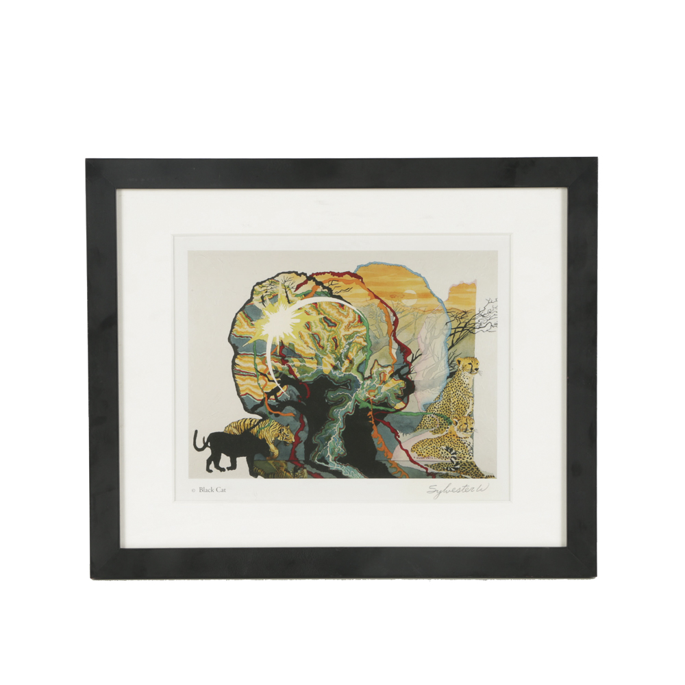 Silvester Fritz Williams Offset Lithograph on Paper "Black Cat"