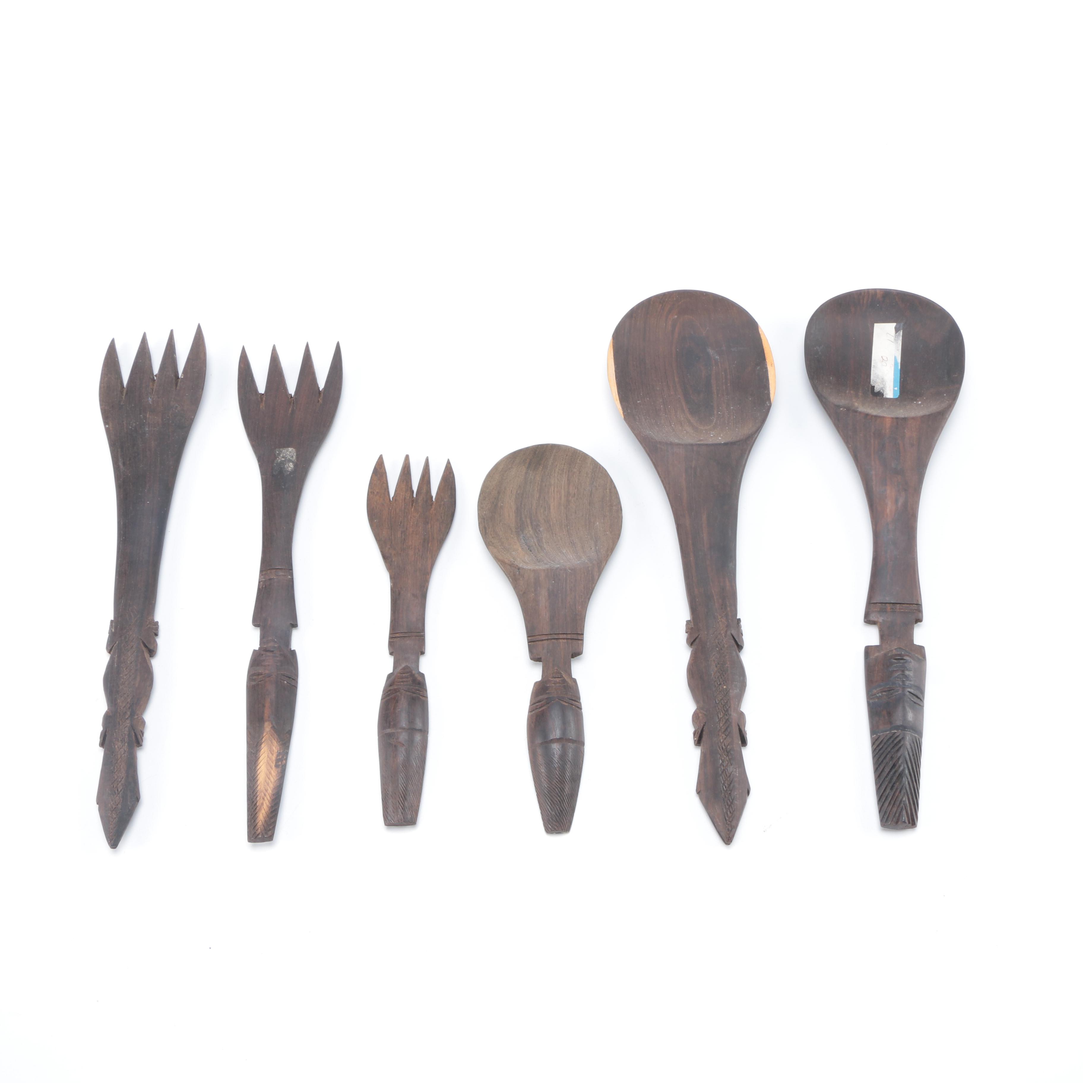 Carved Ethnographic Wooden Serving Utensils