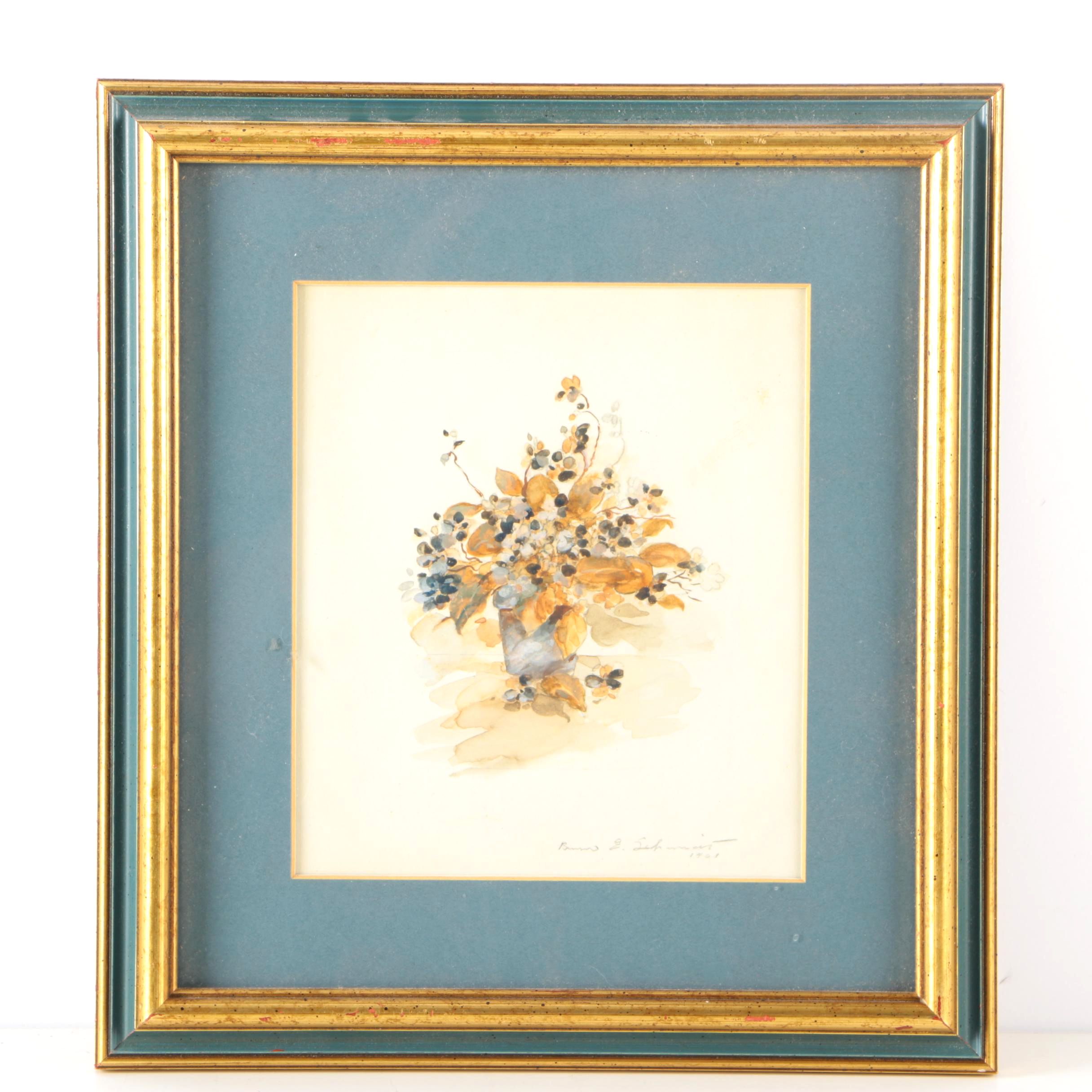 B.E. Schmidt 1961 Floral Gouache and Watercolor on Paper