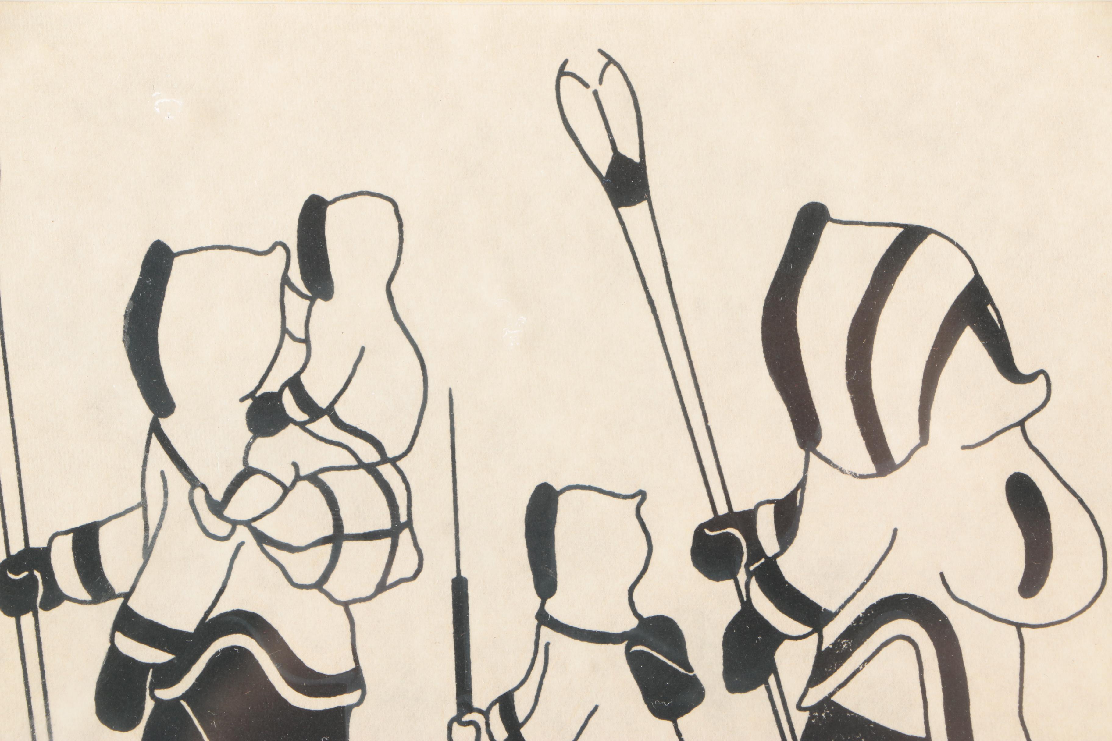 Enook Manomie Lithograph on Paper of Inuit Family