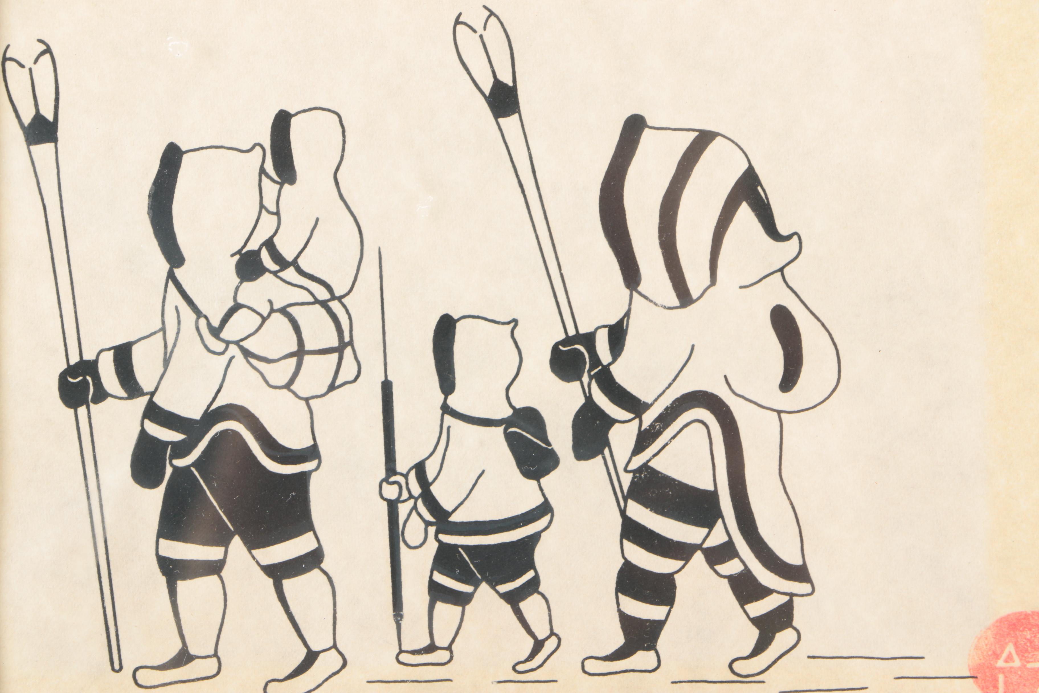 Enook Manomie Lithograph on Paper of Inuit Family