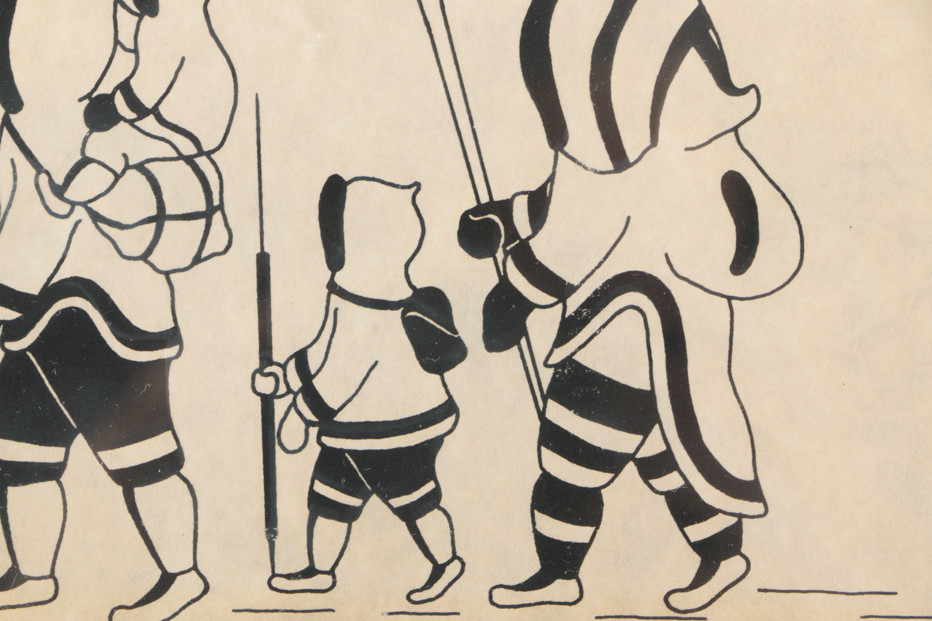 Enook Manomie Lithograph on Paper of Inuit Family
