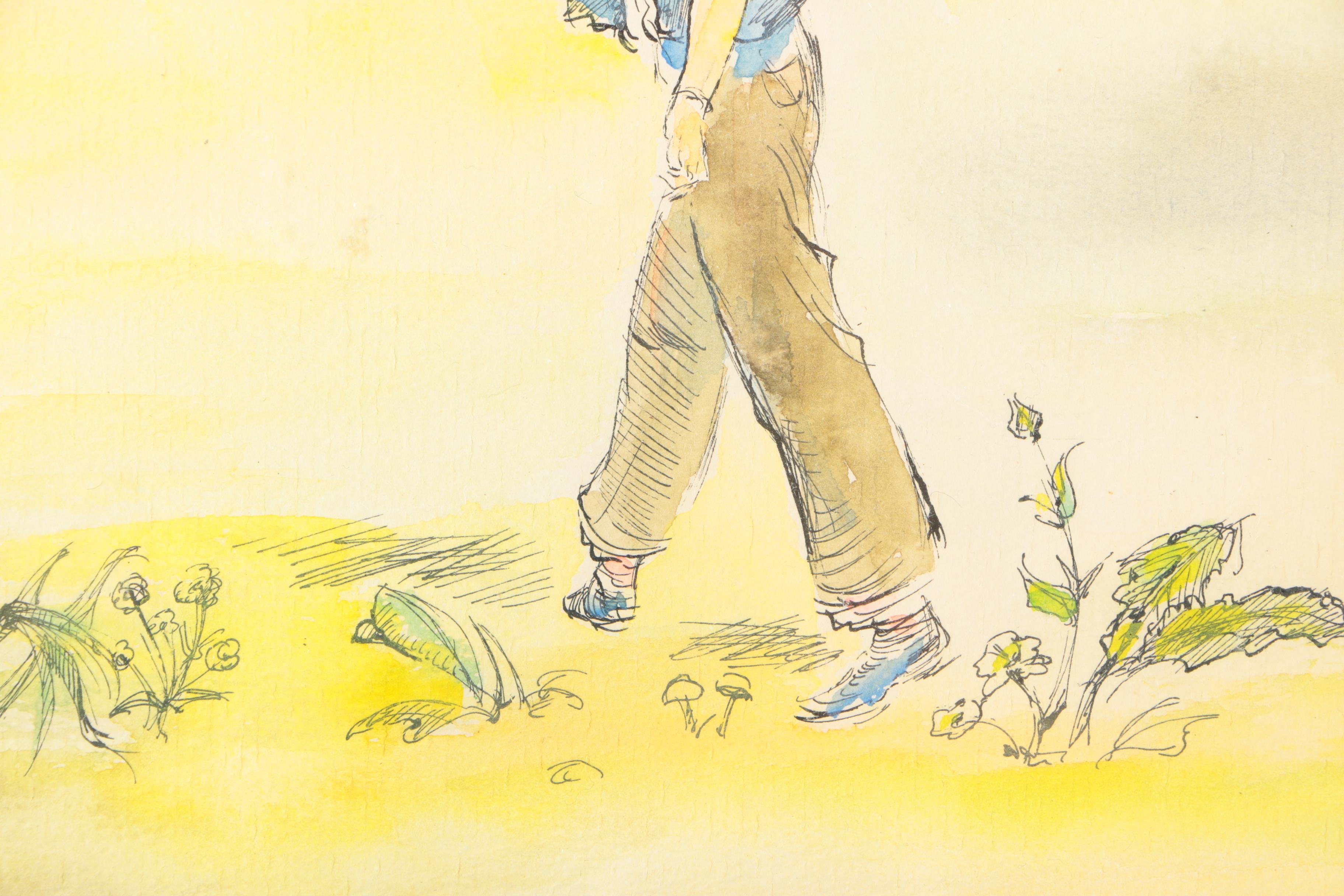 Kushner Watercolor and Ink on Paper Girls and Birds