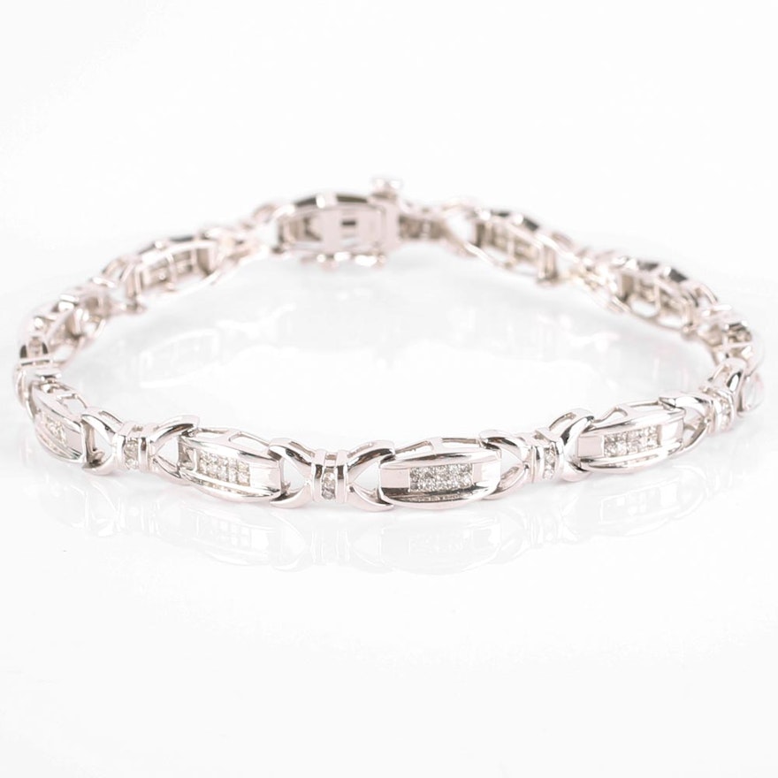 14K Gold Princess Cut and Round Diamond Bracelet