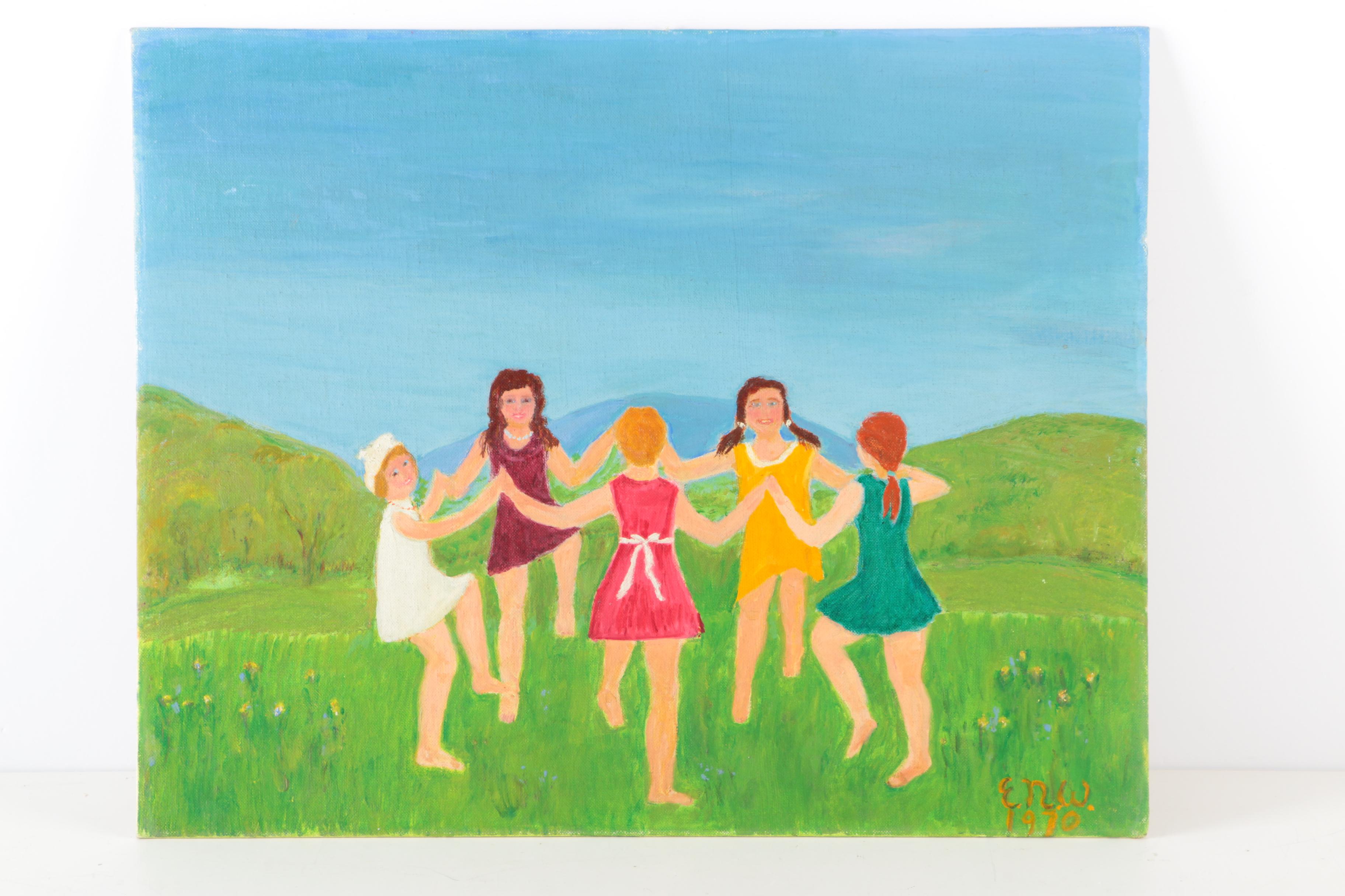 Eugenie Weinberg Mid-Century Acrylic Paintings on Canvas Board