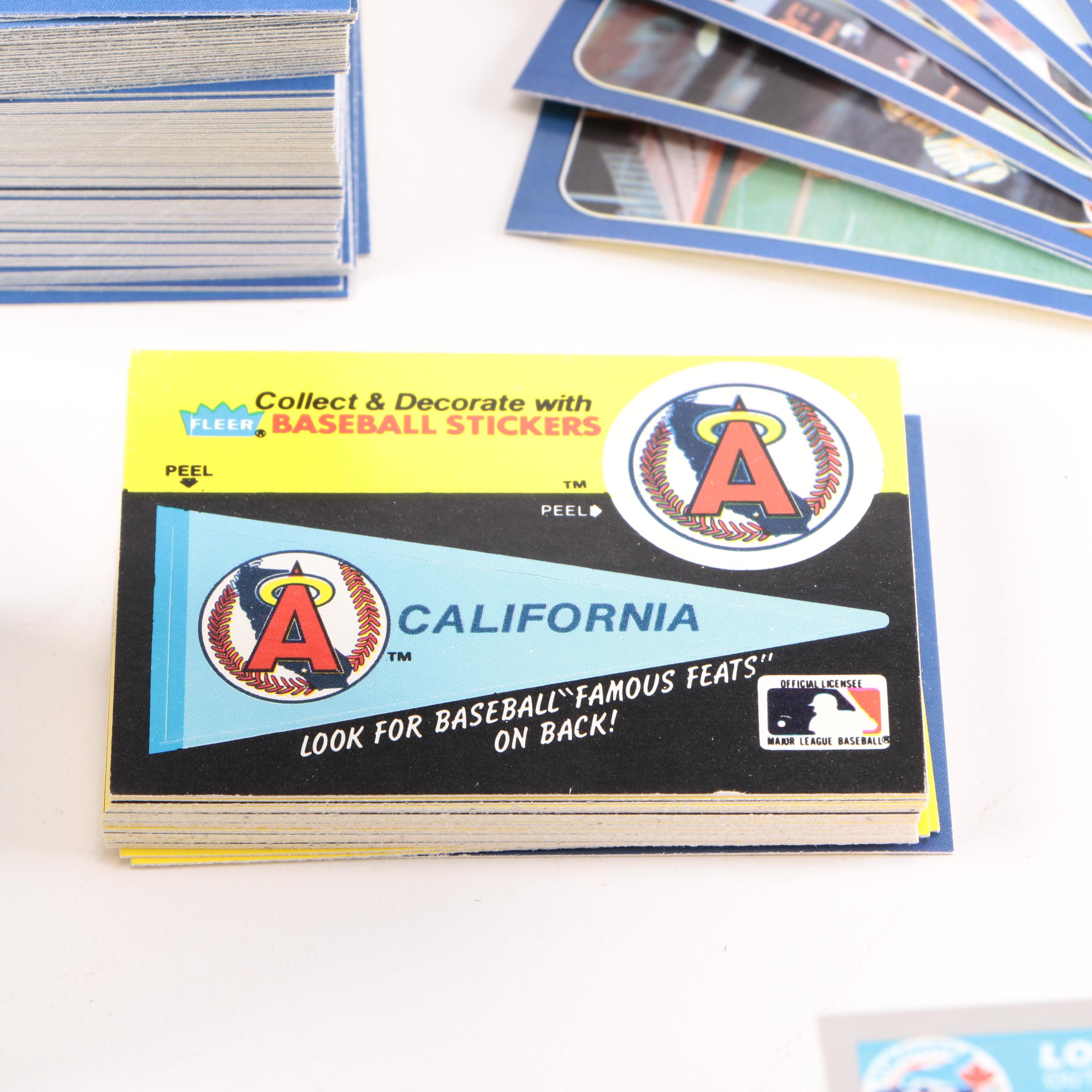 Assortment of 1980s and 1990s Fleer Baseball Cards and Logo Stickers