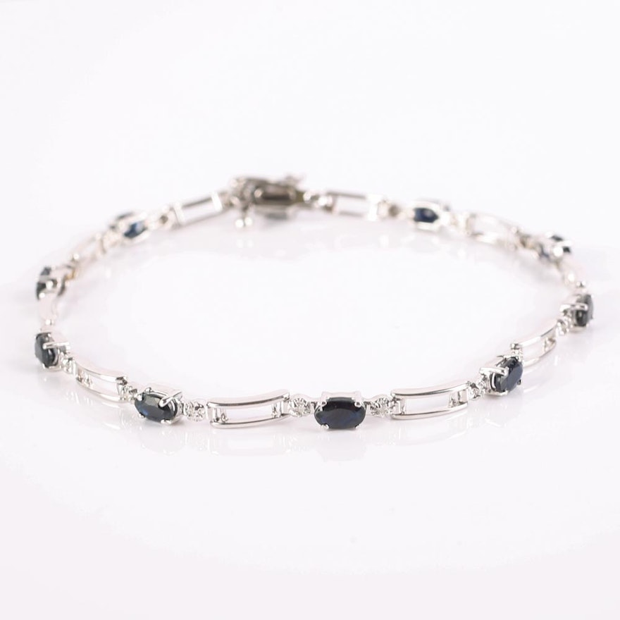 10K White Gold 3.00 CTW Sapphire and Diamond Bracelet