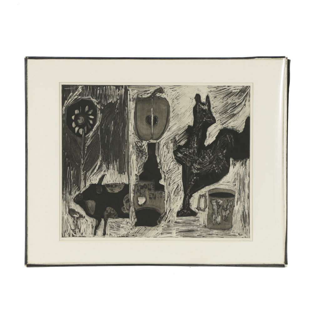 John Ihle Artist's Proof Etching on Paper "Bull with Apple Juice"