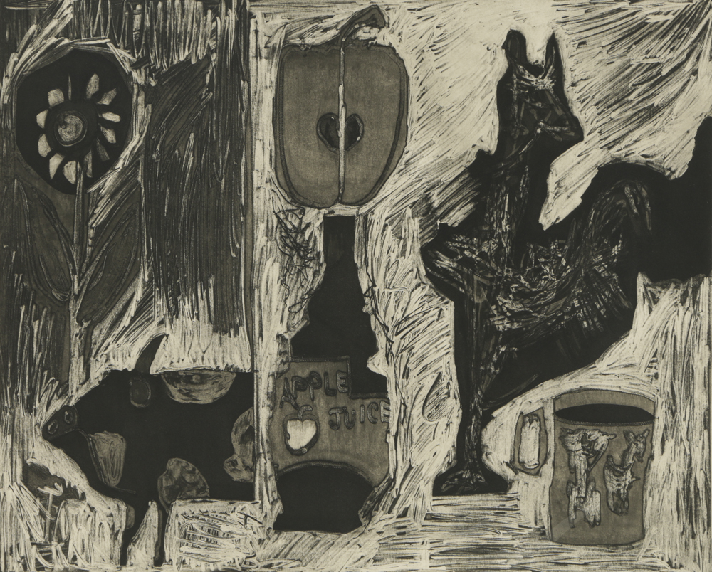 John Ihle Artist's Proof Etching on Paper "Bull with Apple Juice"