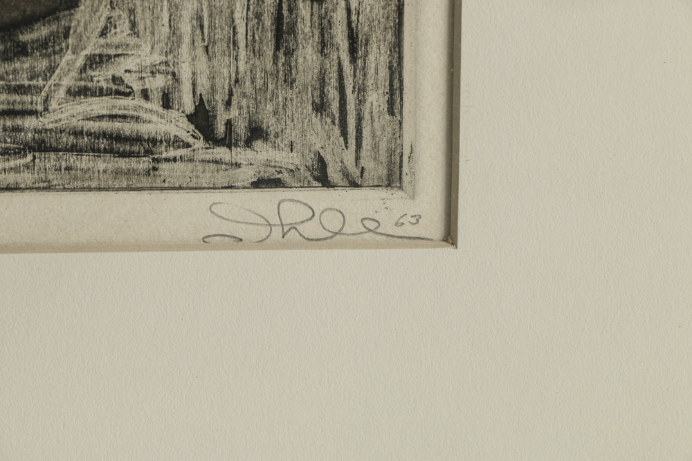 John Ihle Artist's Proof Etching on Paper "Bull with Apple Juice"