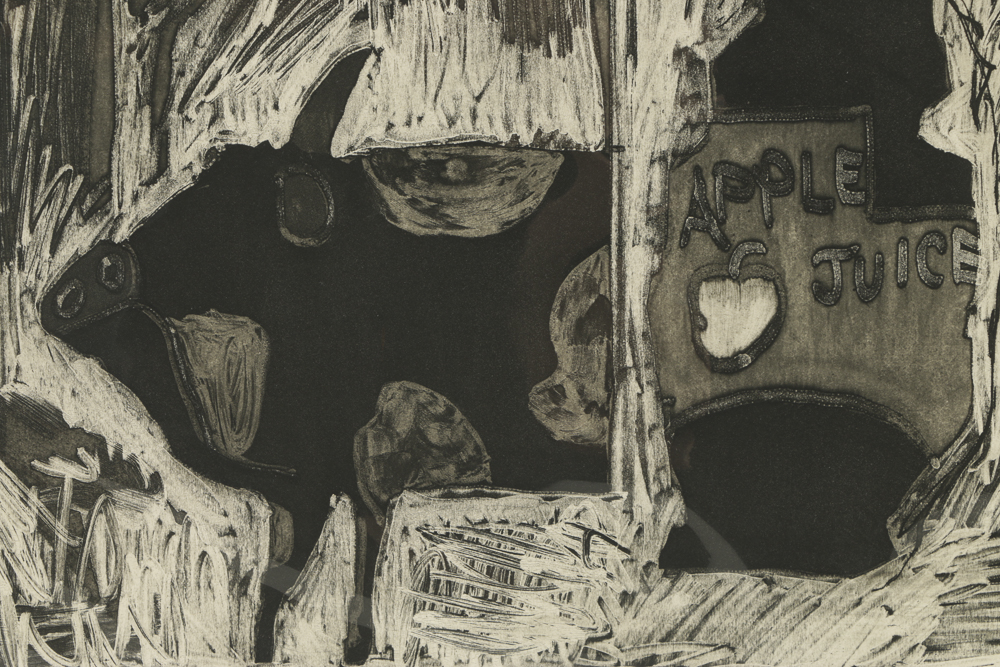 John Ihle Artist's Proof Etching on Paper "Bull with Apple Juice"