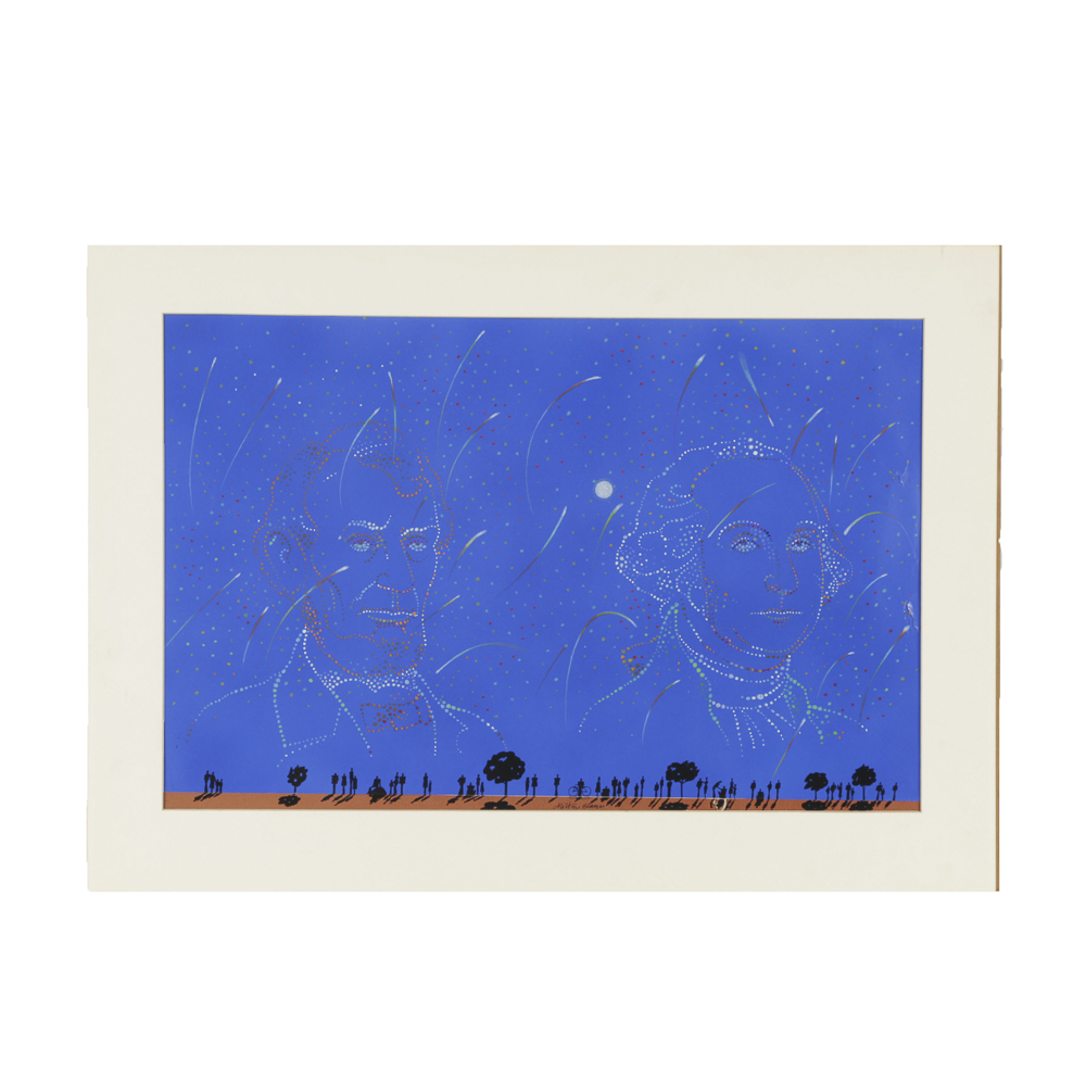 Milton Glaser Lithograph on Paper with Hand Painted Embellishments of Abraham Lincoln and George Washington